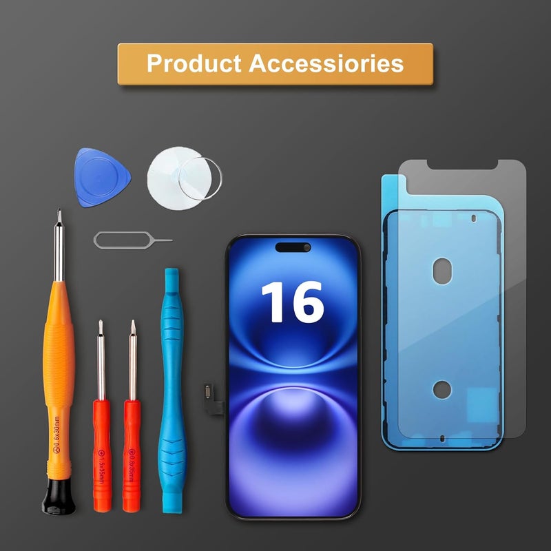LL TRADER Screen Replacement for iPhone 16 6.1" LCD Retina FHD Display COF Touch Screen Digitizer with Repair Tool Kits, Waterproof Tape, Screen Protector - Image 5